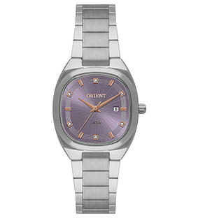 Relógio Orient Feminino Analógico Aço Prata Caixa Quadrada Fundo Azul Cristais LBSS1036 A1SX