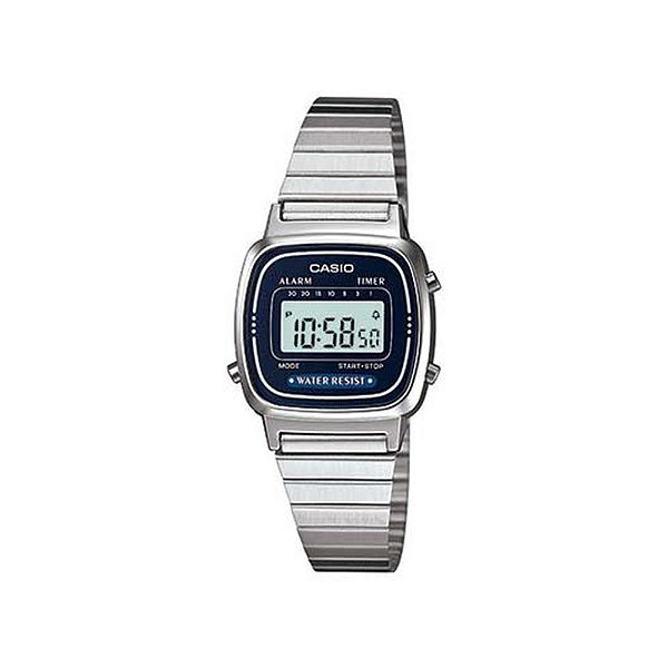 Relógio Casio Vintage Mini Feminino Prata Azul LA670WA-2DF