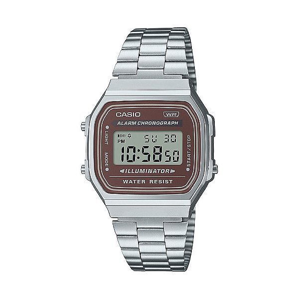 Relógio Casio A168WA-5AYDF Vintage Prata Marrom Digital