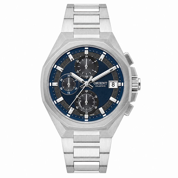Relógio Orient Masculino SolarTech Bracelete Integrado Aço Fundo Azul 40mm MBSSC295 D1SX