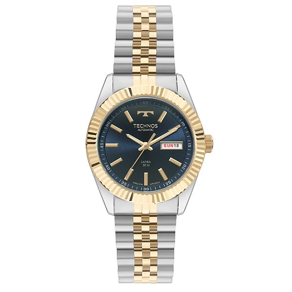 Relógio Technos Automático Riviera Bicolor Mostrador Azul Safira 8205PW1A