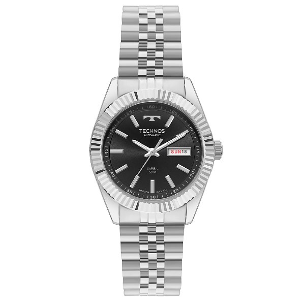 Relógio Technos Masculino Automático Riviera Aço Preto Day-Date 38mm 8205PU/1P