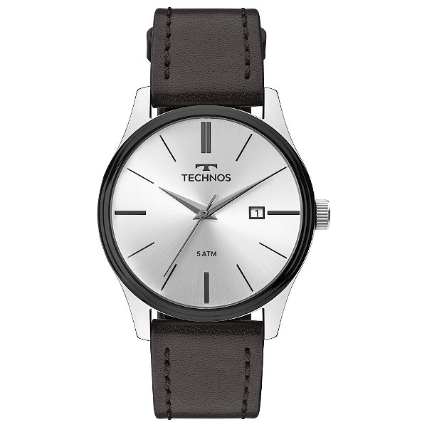 Relógio Technos Masculino Prata Clássico Pulseira Couro Marrom 2115MPP/1K Original