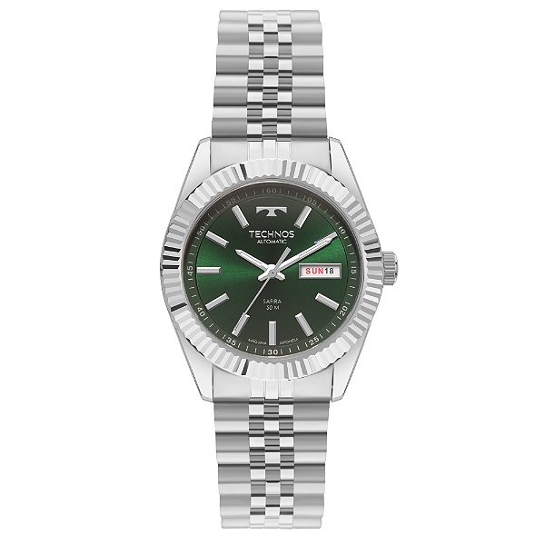 Relógio Technos Masculino Automático Riviera Aço Verde Day-Date 38mm 8205PU/1V