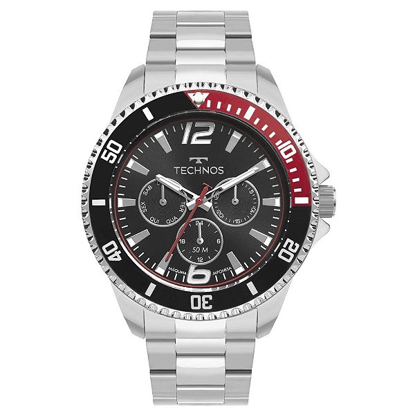 Relogio Technos Masculino Multifuncao Aco Fundo Preto 46mm 6P29ALE1P