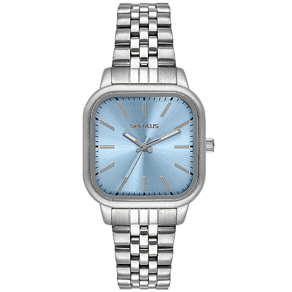 Relogio Seculus 44284L0SVNS3 Quadrado Prata Azul 34mm