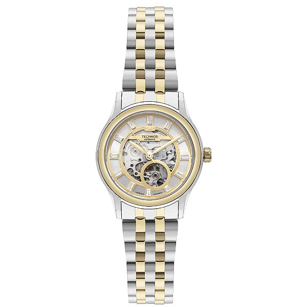 Relógio Technos Feminino Automático Esqueleto Bicolor 6T28AA/1K Original