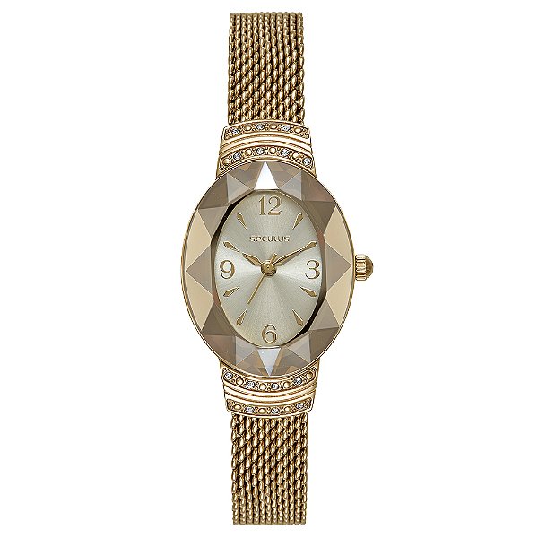 Relógio Seculus Feminino Dourado Oval Lady Luxo Aço