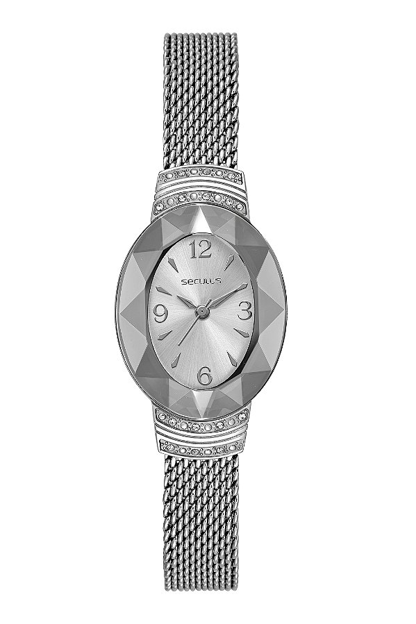 Relógio Seculus Feminino Clássico Prata Caixa Oval 23mm 44275L0SVNA2 Original
