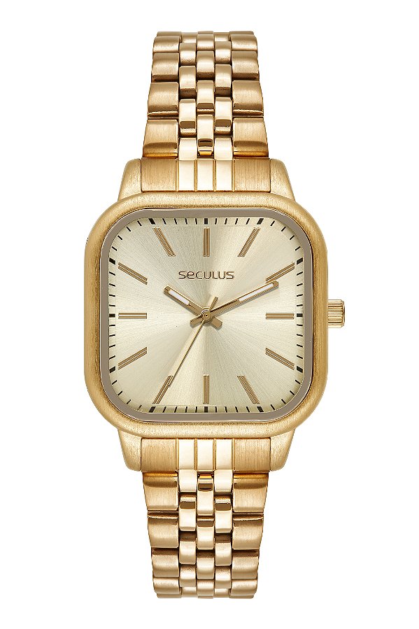 Relógio Seculus Feminino Clássico Quadrado Dourado Pulseira Jubilee 34mm 44284LPSVDS1 Original
