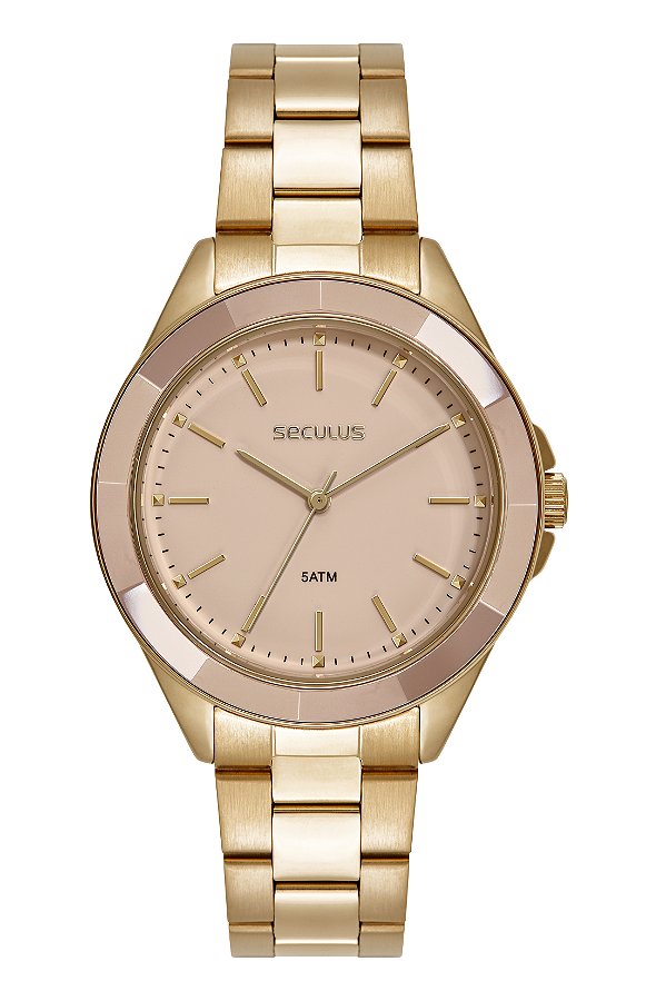 Relógio Seculus Feminino Dourado 77346LPSVDS1 Cerâmica 40mm