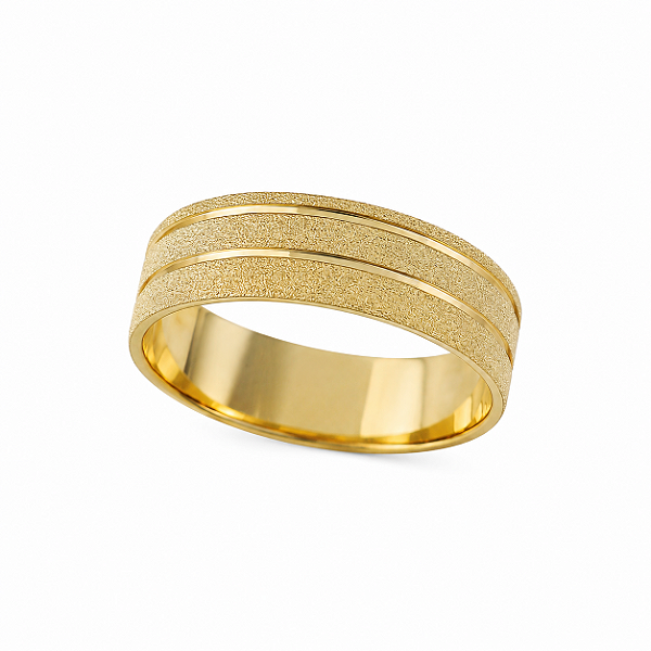 Aliança Reta Friso com Textura 6mm Ouro 18K