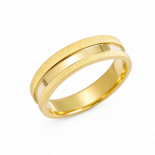 Aliança Reta com Friso Acetinada Anatômica 5mm Ouro 18K