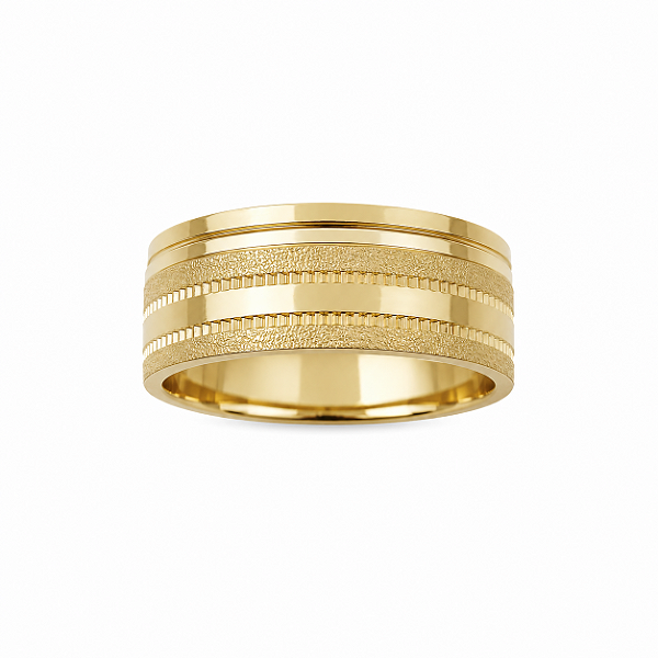 Aliança Reta com Friso Polida Escovada 7mm Ouro 18K