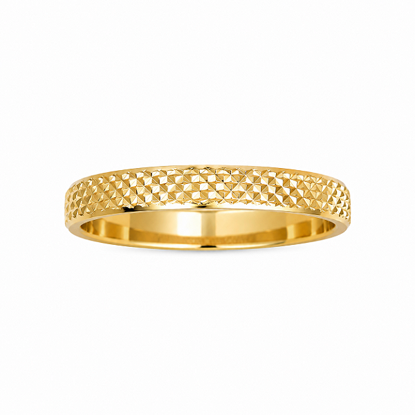 Aliança Reta Granulada com Borda Chanfrada 3mm Ouro 18K