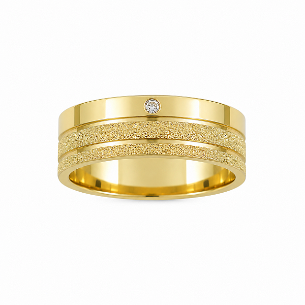 Aliança Reta com Friso Moissanite Polida Diamantada Semi Anatômica 7mm Ouro 18K