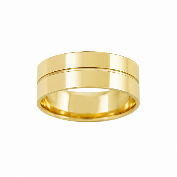 Aliança Reta com Friso Polida Anatômica 7mm Ouro 18K