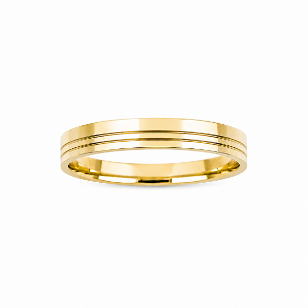 Aliança Reta com Friso Polida 4mm Ouro 18K