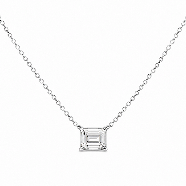 Colar Retangular 6x8mm Moissanite Prata 925 com Ródio