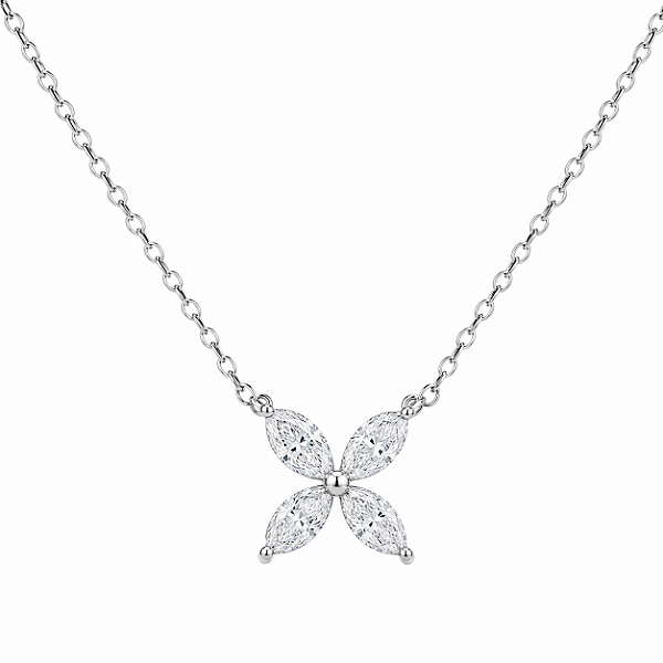 Colar Trevo 2,5x3mm Moissanite Prata 925 com Ródio