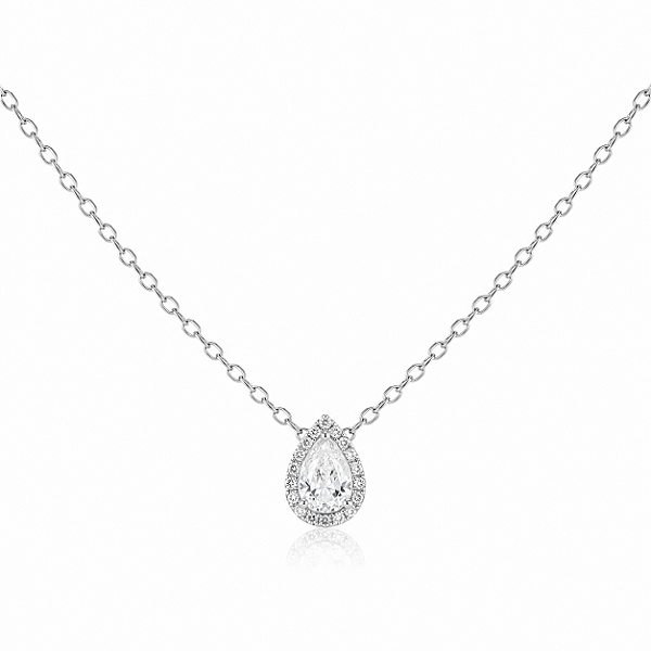 Colar Gota Cravejada 4x6mm Moissanite Prata 925 com Ródio