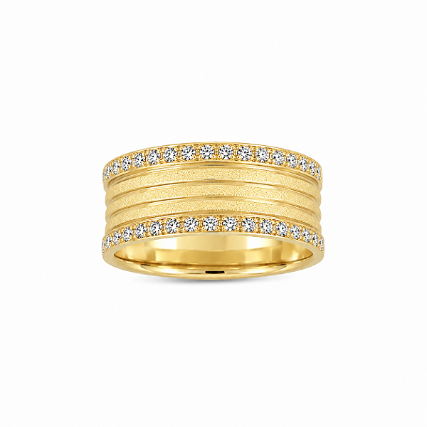 Aliança Reta com Friso Diamantada e Filetes de Moissanites 8mm Ouro 18K