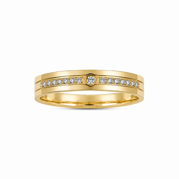 Aliança Reta com Friso Polida e Filete de Diamantes 6mm Ouro 18k