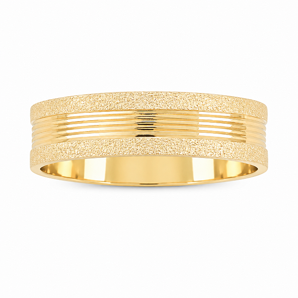 Aliança Reta com Friso Polida Borda Diamantada 6mm Ouro 18k.