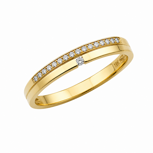 Aliança Reta com Frisos Filete de Diamantes 3mm Ouro 18k.