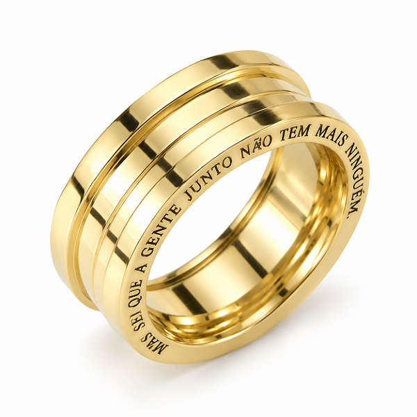 Aliança Reta Cavada com Friso Gravação Externa 8,0mm Ouro 18K