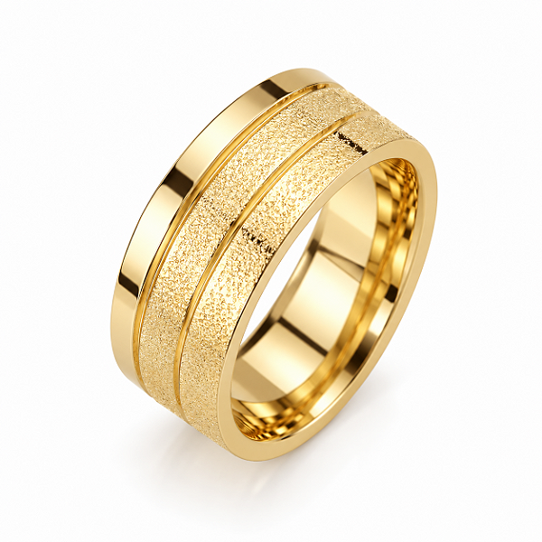 Aliança Reta com Friso Textura 6mm Ouro 18K