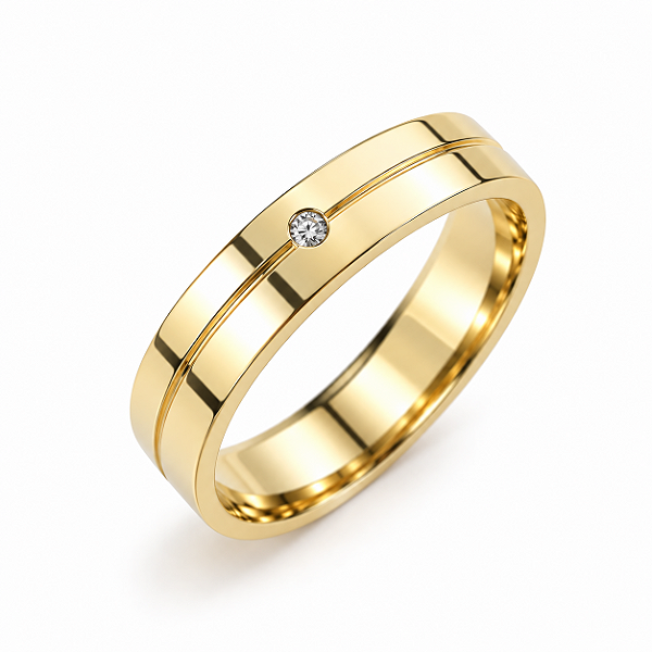 Aliança Reta com Friso Semi Anatômica 3,5mm Ouro 18K