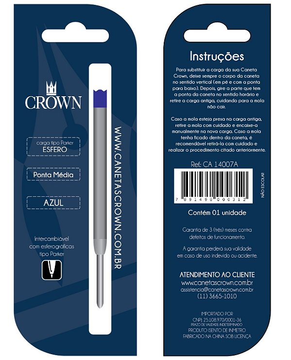 CARGA CROWN ESFEROGRAFICA TIPO PARKER