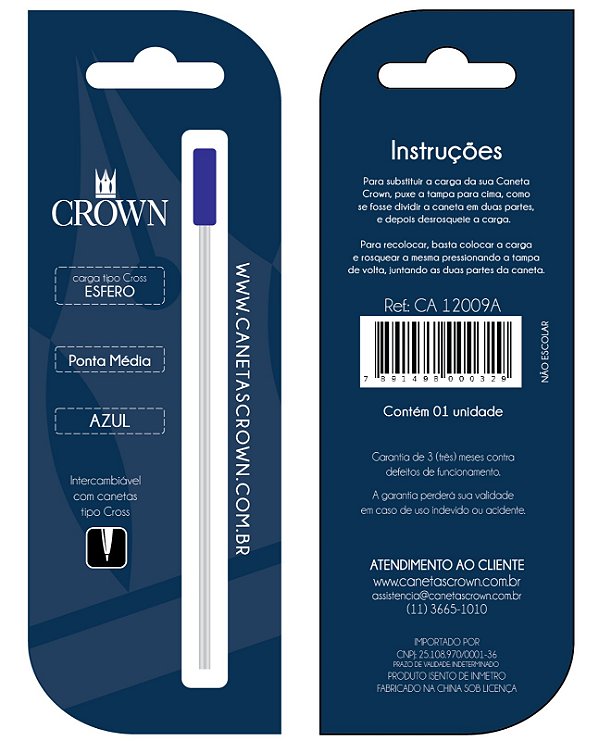 CARGA CROWN ESFEROGRAFICA TIPO CROSS
