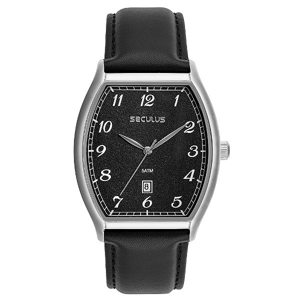 Relogio Seculus Masculino Oval Aco Pulseira de Couro 38mm 23746G0SVNC1