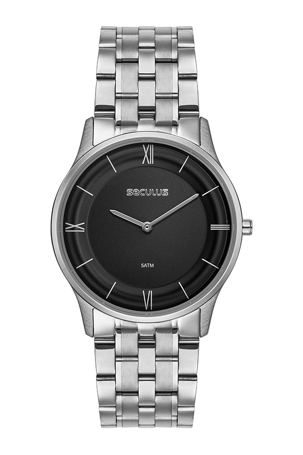 Relógio Seculus Prata Ultra Slim 39mm 44303G0SVNA1 Preto