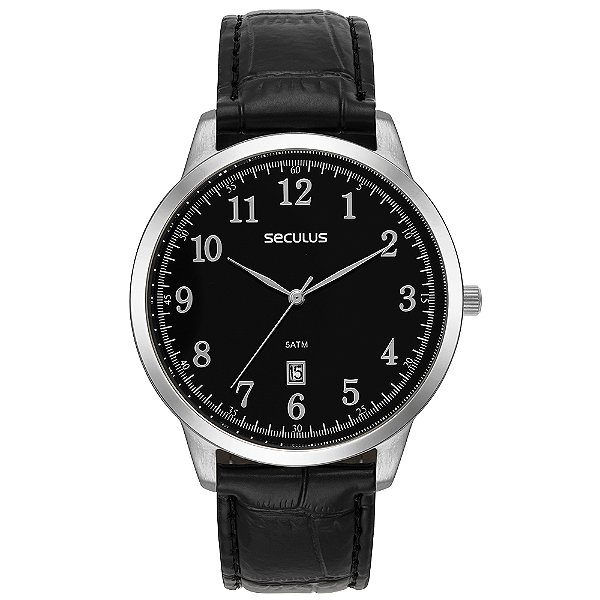 Relógio Seculus Masculino Prata Couro 44302G0SVNC1 42mm
