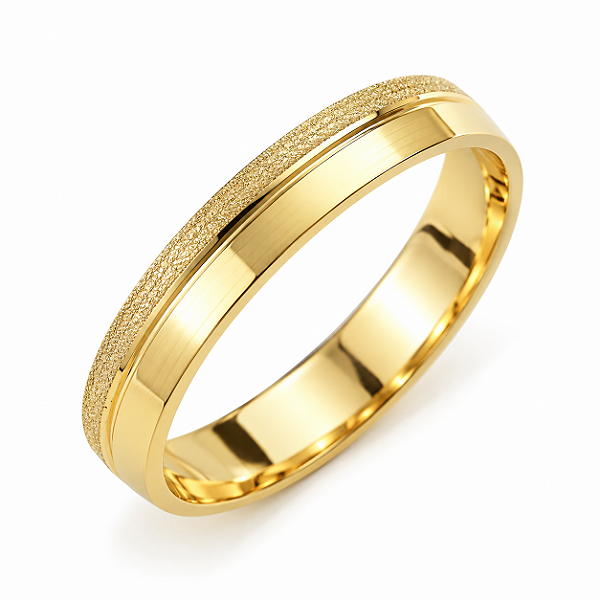 Aliança Reta com Friso Textura 3mm Ouro 18K