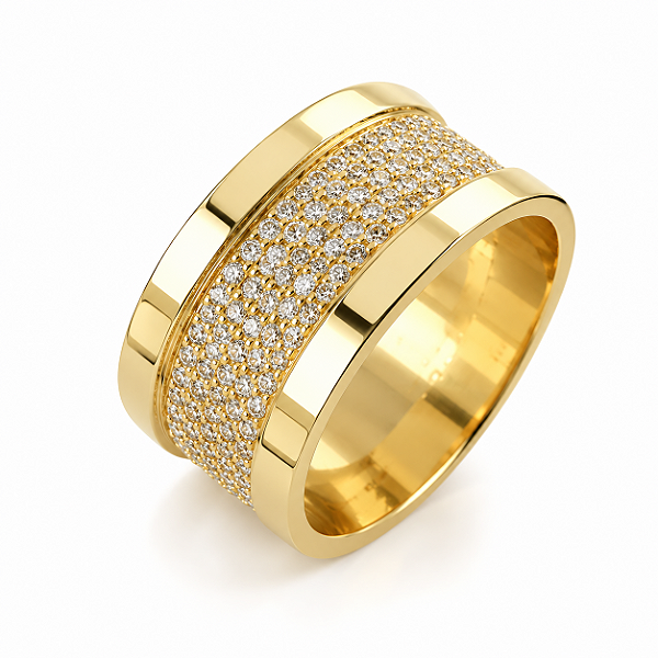 Aliança Reta com Friso Diamantes Cravados 10,0mm Ouro 18K