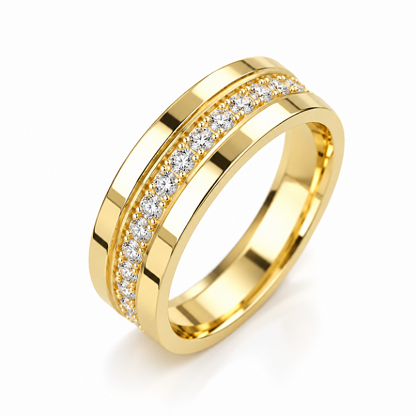 Aliança Reta Anatômica Filete de Diamantes 5,0mm Ouro 18K