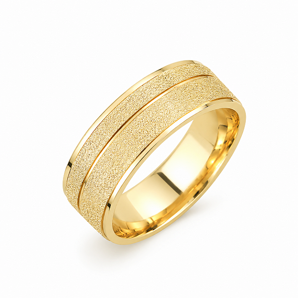 Aliança Reta com Friso Texturizada 5,0mm Ouro 18K