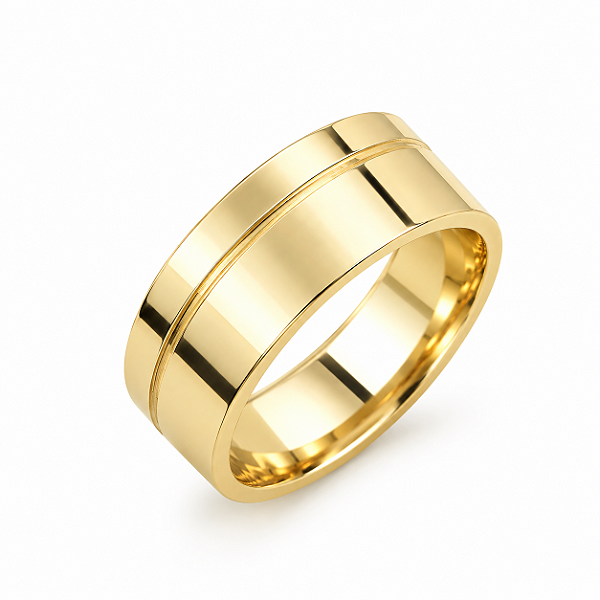 Aliança Reta com Friso Semi Anatômica 7,0mm Ouro 18K