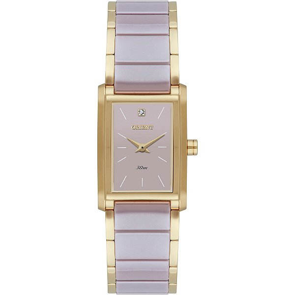 Relógio Orient Feminino Analógico Eternal Aço Dourado E Cerâmica Fundo Bege LTSK0014 I1KI