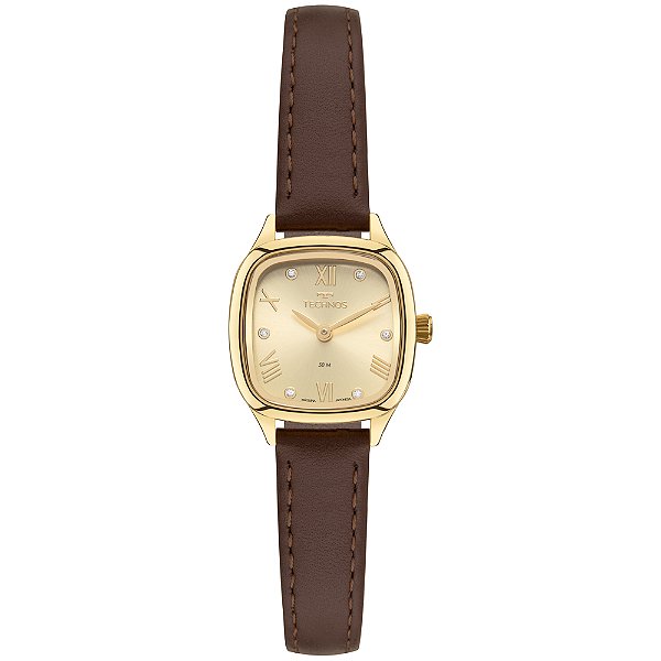 Relógio Technos Feminino Dourado Couro 2025LVI0X 24mm