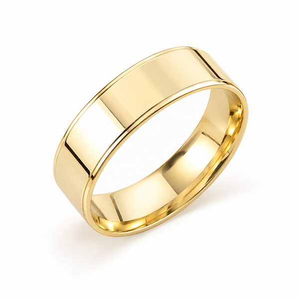Aliança Reta Anatômica com Friso 6,0mm Ouro 18K