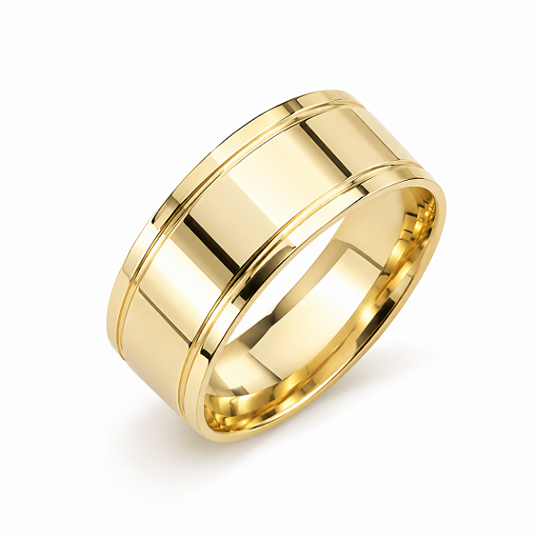 Aliança Reta Anatômica com Friso 7,0mm Ouro 18K