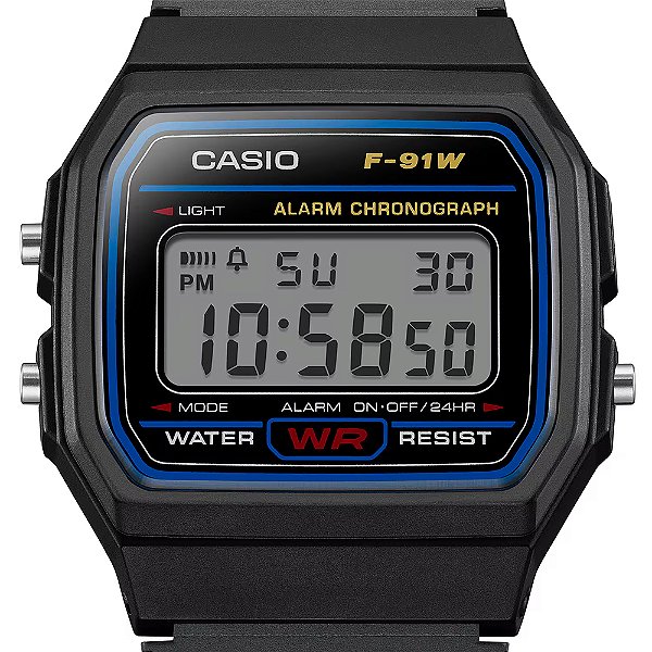 Relógio Casio F-91W-1DG-SC Retro Digital Preto Original