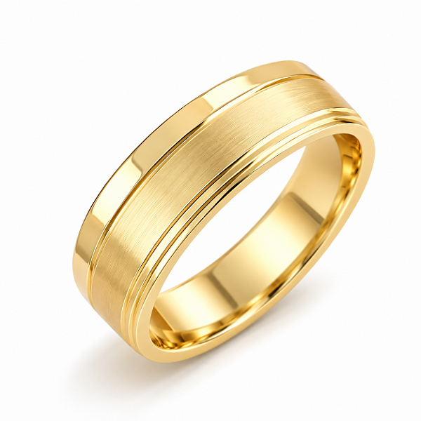 Aliança Reta com Friso Acetinada Semi Anatômica 7,0mm Ouro 18K