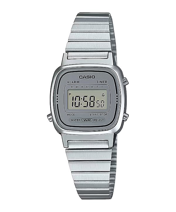 Relógio Casio Vintage Mini Prata Feminino Pequeno Digital LA670WA-7 Original