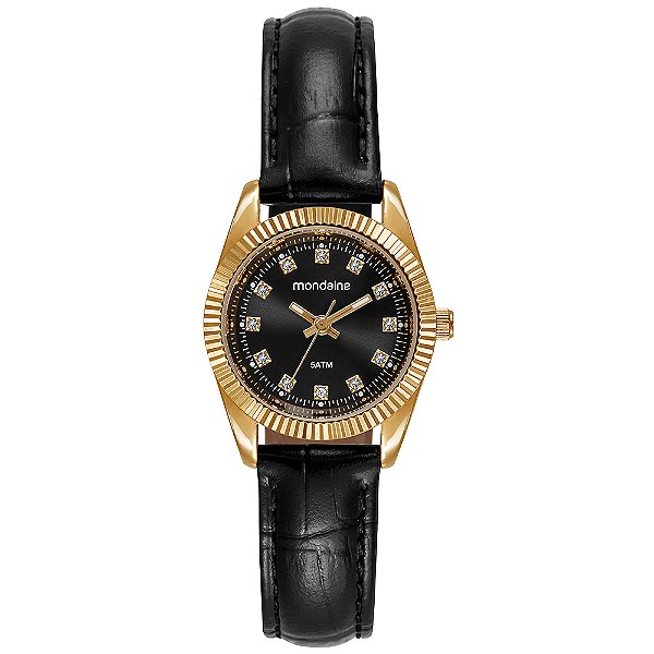 Relógio Mondaine Feminino Couro Dourado Preto 32960LPMVDH2